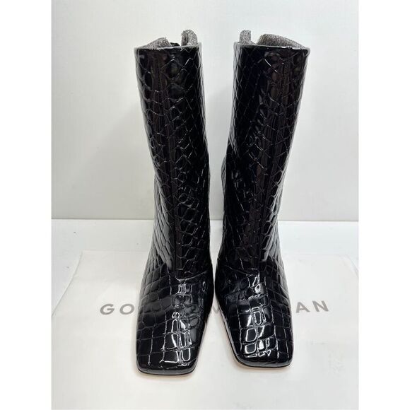 Good American Boots Womens Size 9 Black Square Toe Croc Embossed Ankle Booties - Picture 7 of 11